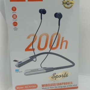 Original Regrsi Model: RE-NY060 Wireless Neckband 200h Long Battery, LED Power Display, TF Card, Fast Charging speed