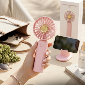 Handy Phone Mini Fan Y03 is a portable, rechargeable handheld fan designed for personal cooling