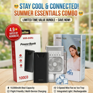 Summer Essentials Combo! Mini Mist Fan And  VEN-DENS 10,000mAh Power Bank Combo