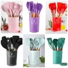 12pcs Wooden Silicone Kitchen Utensil...