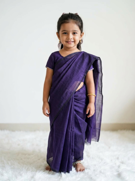 Children's Half Silk Solid Color Saree